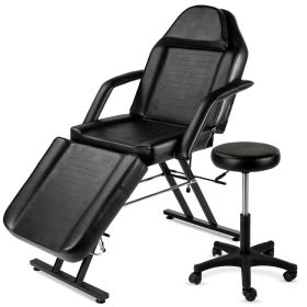 Black Adjustable Massage Bed Salon Chair w/ Hydraulic Stool