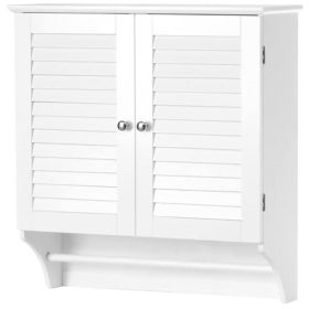 White Bathroom Wall Cabinet with 2 Louver Shutter Doors and Shelf