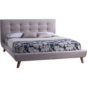 Queen size Mid-Century Style Beige Upholstered Platform Bed