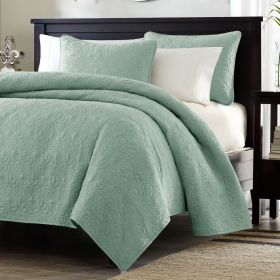 Full / Queen Seafoam Blue Green Quilted Coverlet Quilt Set with 2 Shams