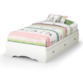 Twin size White Platform Bed Frame with 3 Storage Drawers