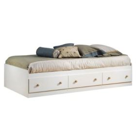 Twin Size Mates Platform Bed in White/Maple with 2 Storage Drawers