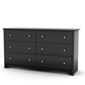 Black 6 Drawer Bedroom Dresser with Nickle Metal Knobs Handles