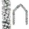 Christmas Garland with LEDs&Flocked Snow Green 32.8' PVC